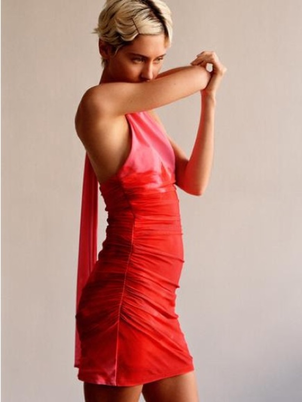 ZARA Sleeveless Two-Tone Pink & Red Ruched Mini Dress